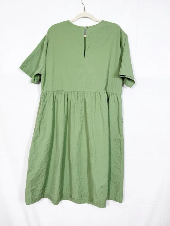 Lucy & Yak Mia Cotton Midi Dress Garland Sage Green Seersucker Lagenlook Boho - Picture 4 of 11